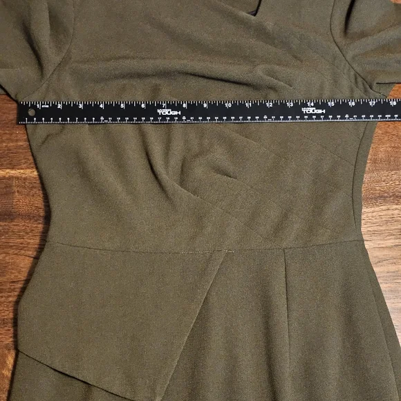 The Fold London Olive Green Asymmetric Sheath Dress Size 10
